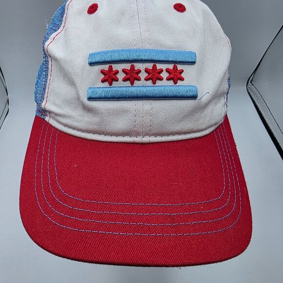 Akers Chicago Flag Mens Adjustable Cap Red White Blue Trucker Snapback Hat - Picture 9 of 9